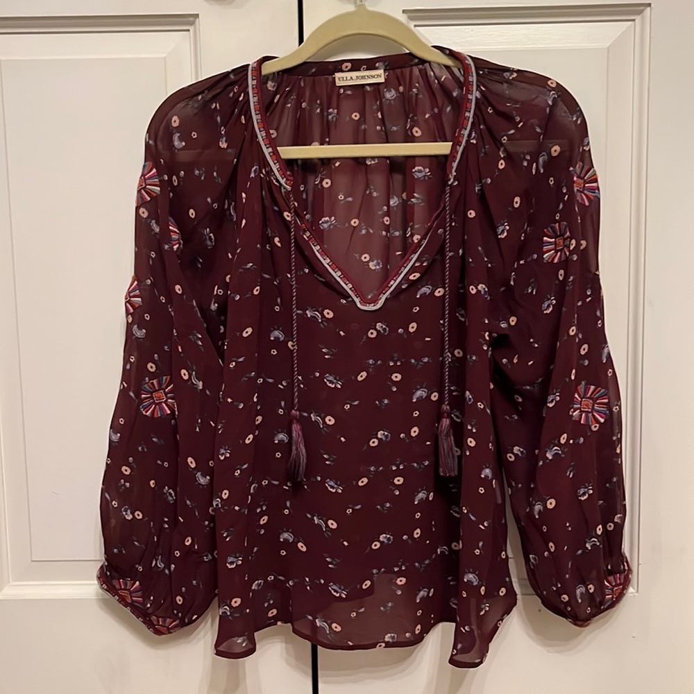 Beautiful Ulla Johnson sheer top with tassels and embroidery.